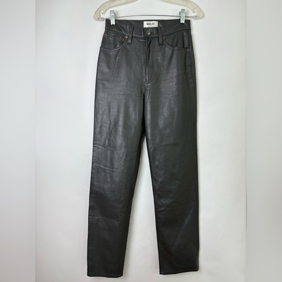 NWOT Agolde Recycled Leather 90s Pinch Waist Gray Pants - Picture 2 of 7